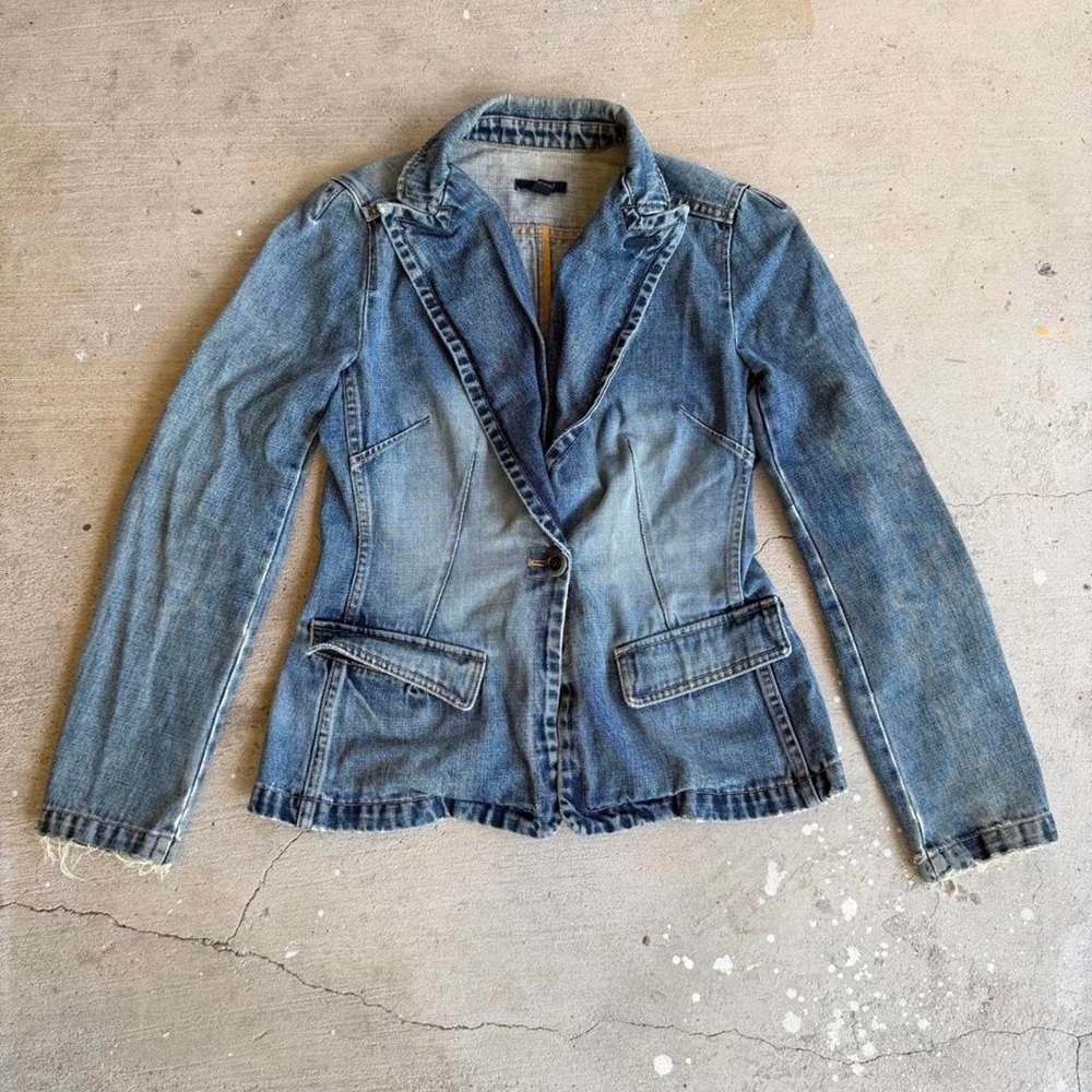 Vintage Gap Blue Denim Blazer Jacket Women Medium Single Button Classic Wash